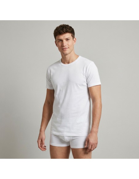 Camiseta interior manga corta, algodón, blanca