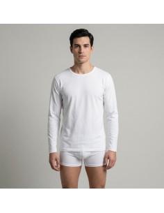 Camiseta interior manga larga, algodón, blanca