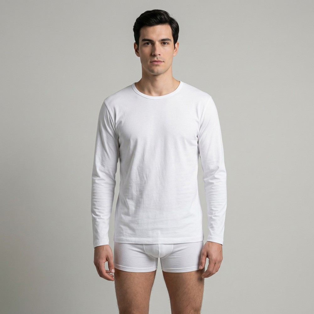 Camiseta interior manga larga 100% algodón blanca | Ropa laboral profesional B2B