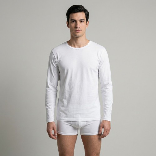 Camiseta interior manga larga 100% algodón blanca | Ropa laboral profesional B2B